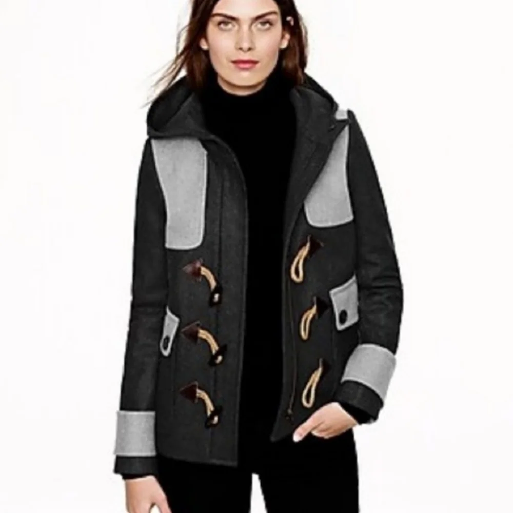 NEW J Crew 0 Colorblock Duffle Toggle Wool Coat Jacket